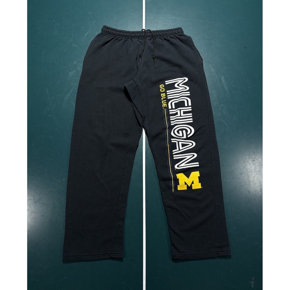 Michigan Wolverines Sweatpants Mens Medium Baggy Wide Leg Loose Fit Black Cotton